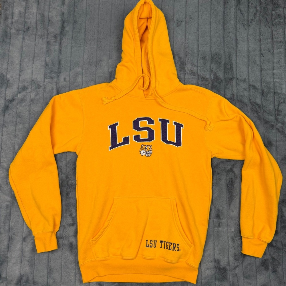 Knights Apparel LSU Tigers Hoodie Yellow Embroidered Logo Sweatshirt Small